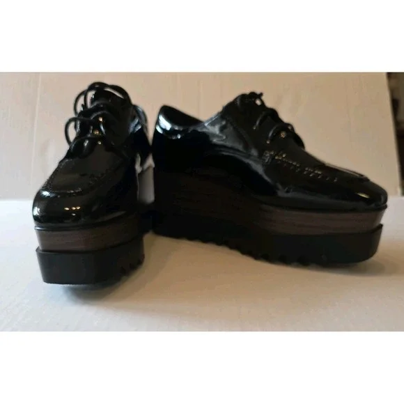 Women's Daiyaer Chunky Platform Shoes Black Brown Size 6 EU 36 Patten Leather - Picture 2 of 11
